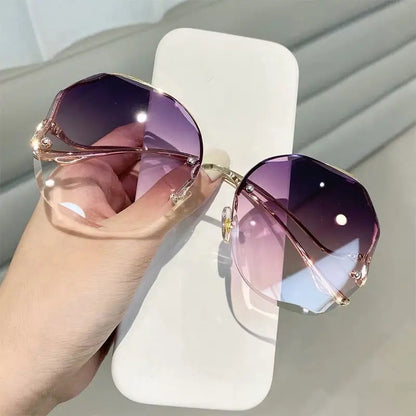 Rimless Luxury Sunglasses Metal Female Vintage Ladies Stylish Design Oversized Square Sun Glasses UV400
