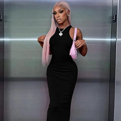Simple Sexy Ribbed Sleeveless Maxi Dresses For Women Club Birthday Party Streetwear Elegant Outfits