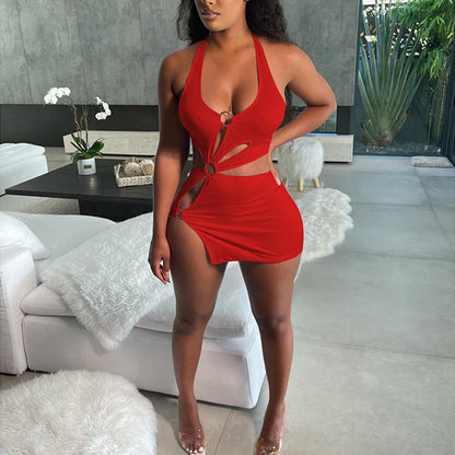 Body of a Goddess High Street Stretch Slim Hollow-Out Sexy Mini Dress – Elegant Orange Sleeveless Club Party Sundress 🍊🔥