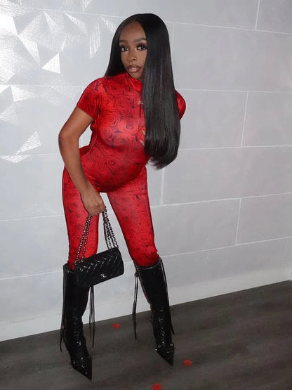 Garden Of Eve Tight Jumpsuits Multi Colors Sexy Panelled Short Sleeve Backless Stand Collar Slim Overalls Clubwear