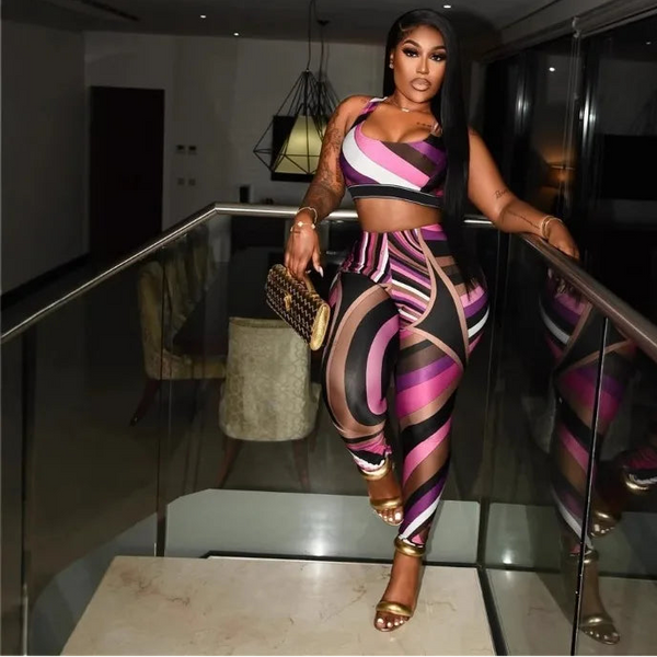 🔥 Midnight Mirage 2-Piece Set – Halter Top + Leggings Pants 🔥