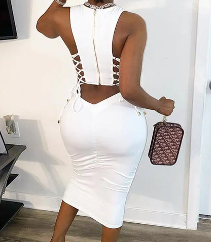Women’s Sexy Cut-Out Lace-Up Midi Dress – Summer 2025 Collection 💋✨