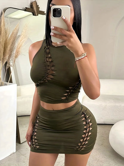 Natural Body Women 2025 Autumn Tank Tops Mini Skirts Party Club Streetwear Two Piece Matching Sets