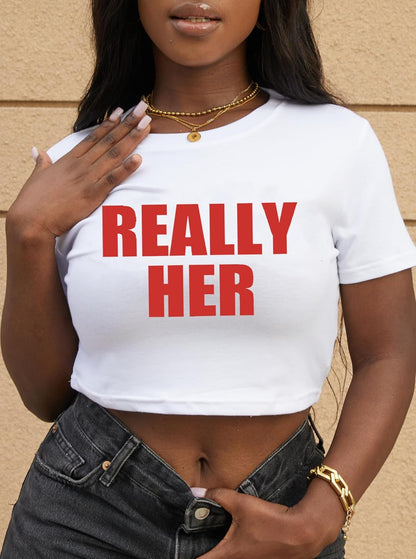 Women Graphic Crop Tops Letter Print Short Sleeve Tee Summer Sexy T Shirt