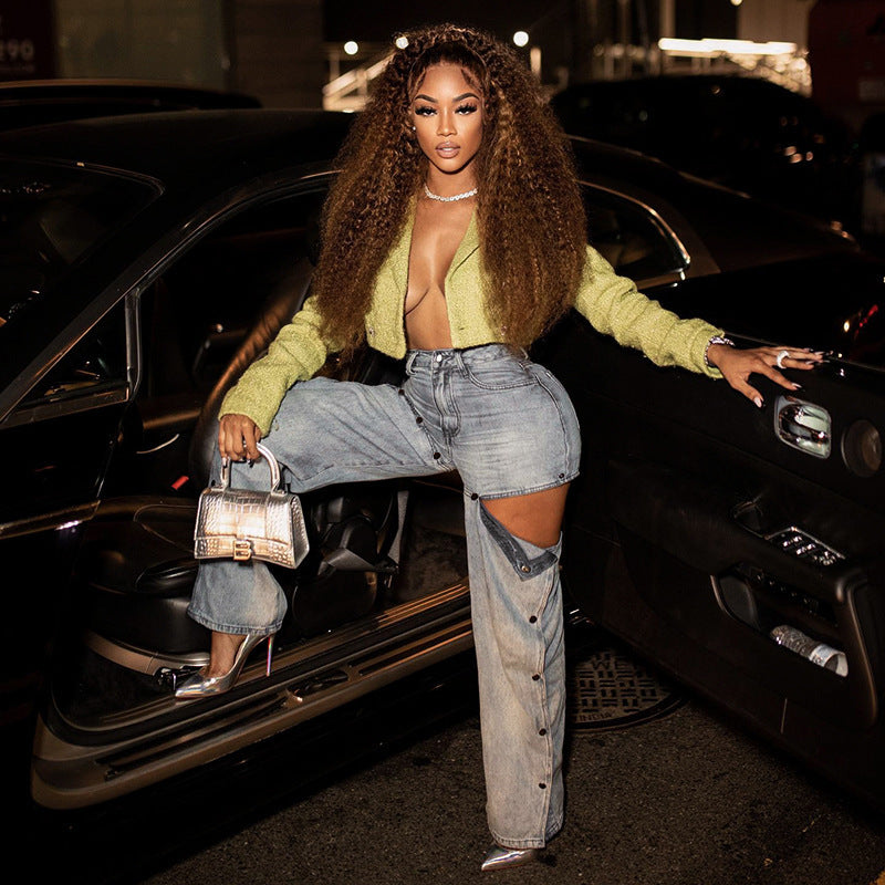 Statement Made With Women's Solid Casual 2026 Button Loose Jeans