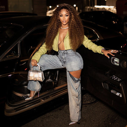 Statement Made With Women's Solid Casual 2026 Button Loose Jeans