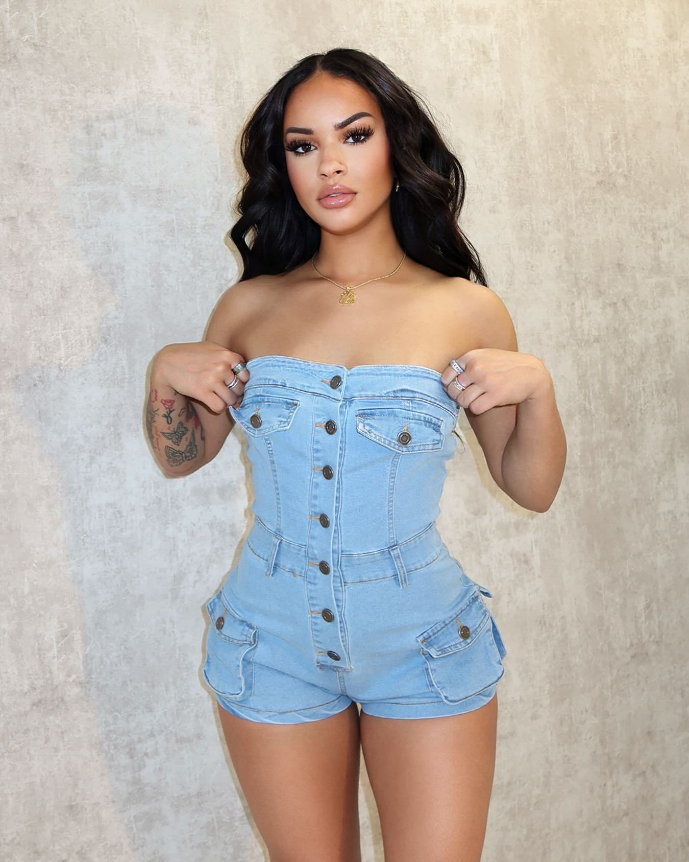 Not Just a Pretty Face – Denim Tube Top Stretch Jumpsuit for Women
