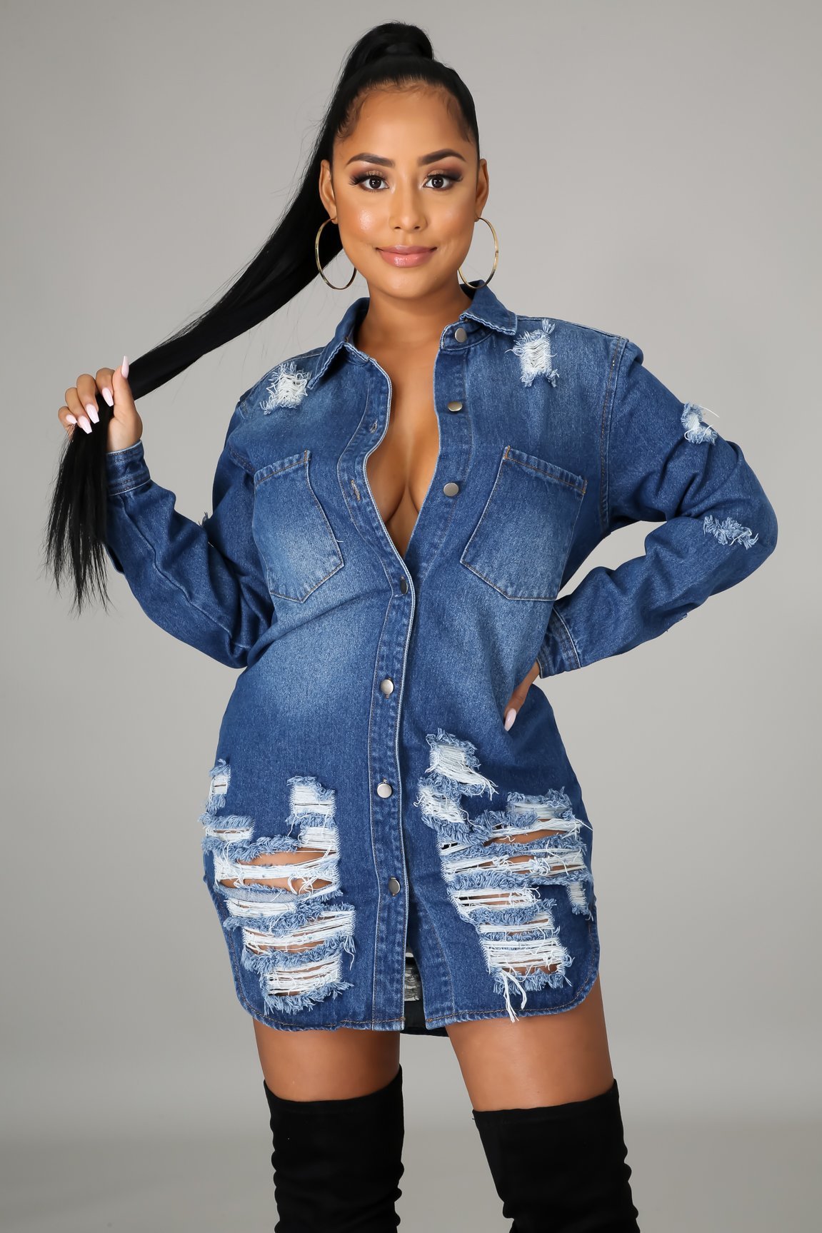Feel Her Vibe – Ripped Old-School Sexy Slimming Denim Jacket