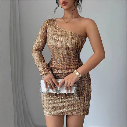 Slim-Fit Gold Evening Dress – Women’s Luxe Clubwear