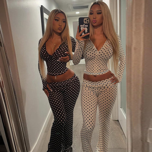 Besties Two-Piece Body Suit – Hooded Cardigan Top & Low-Waist Contrast Pants