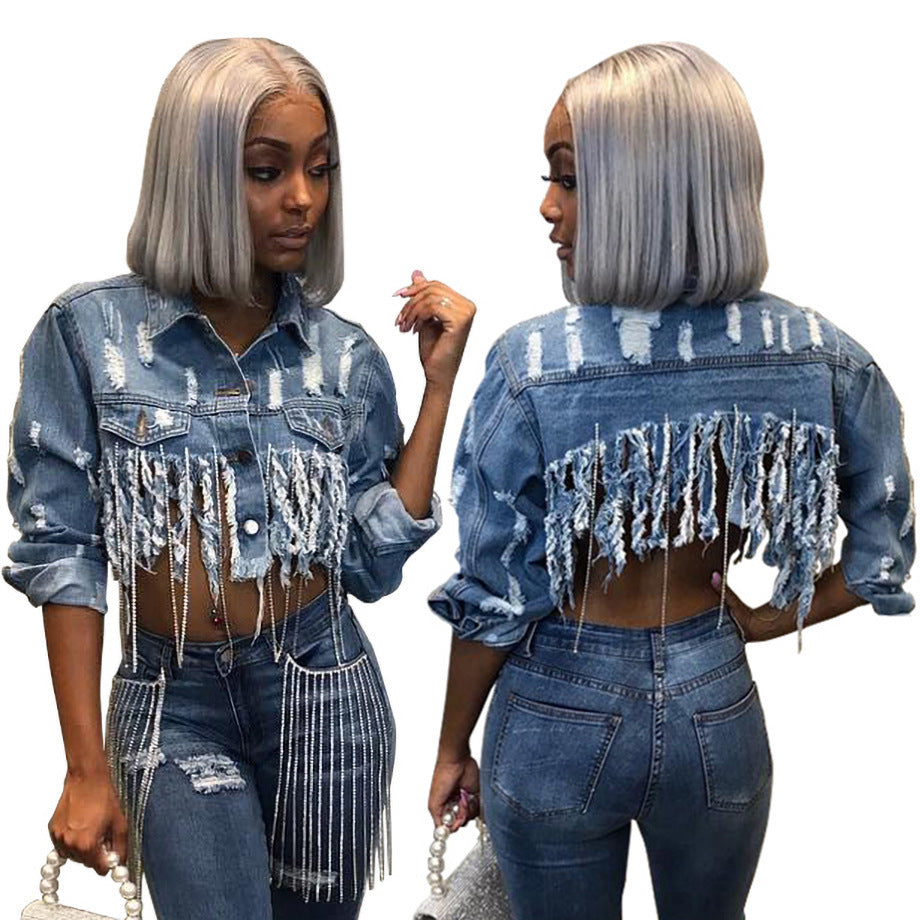Watch Her Drip – Fashion Women’s Cropped Denim Jacket Top
