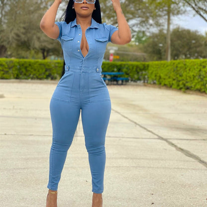 Body Blast Sexy All-Denim Slim-Fit Bodysuit – Curve-Hugging One-Piece