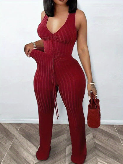 Women's 2 Piece Outfits Summer Sleeveless V-Neck Crop Top and High Waisted Wide Leg Pants Set Stretch Casual Lounge Matching Set