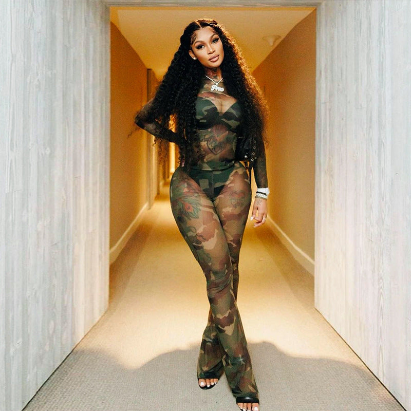 Super Sexy Mesh Two-Piece Set — Sheer Top & Tight Trousers Outfit