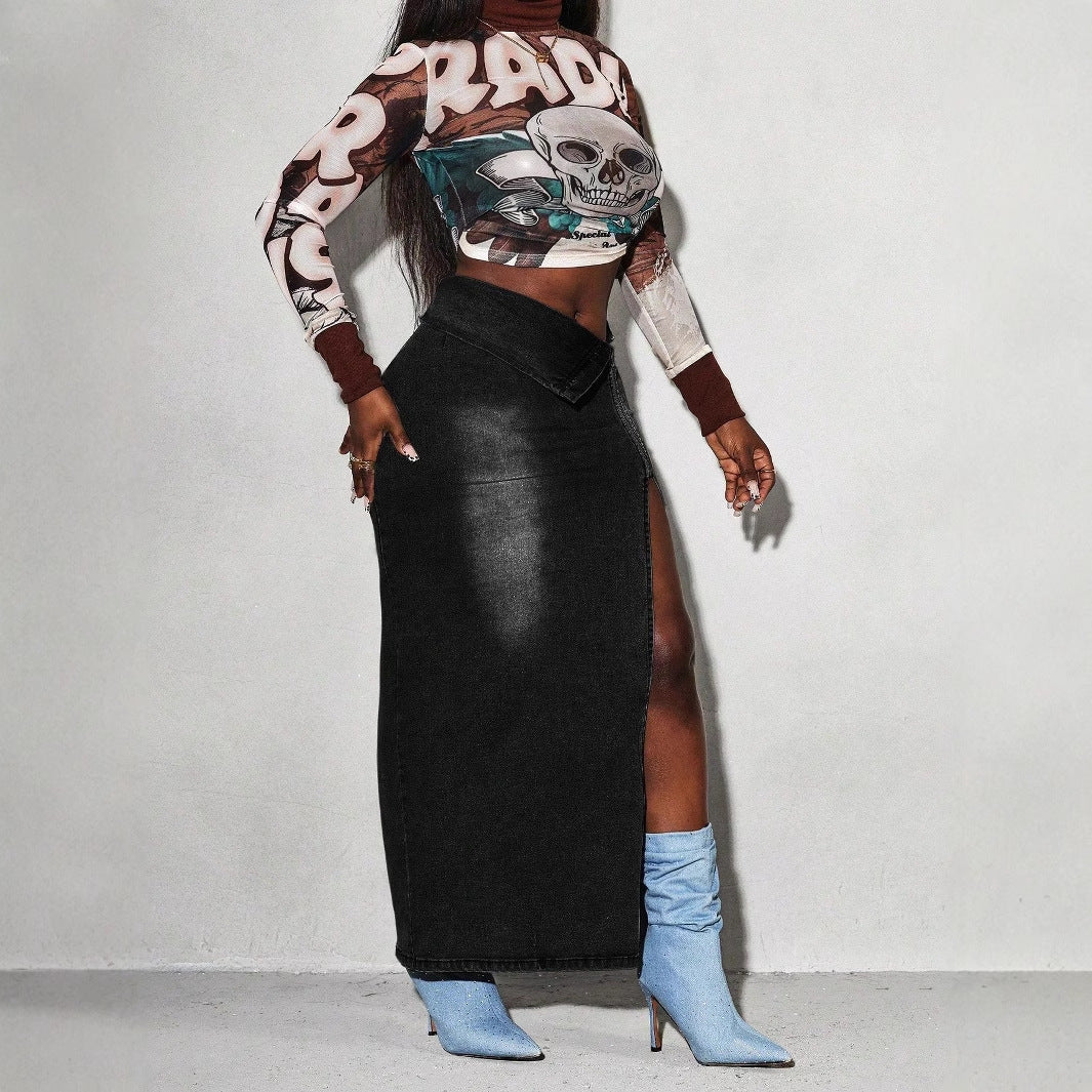 Denim Seduction Split Stretch Denim Skirt