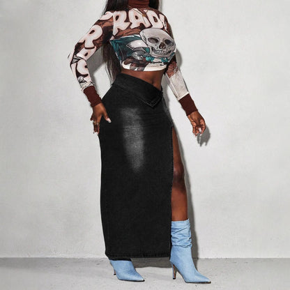 Denim Seduction Split Stretch Denim Skirt