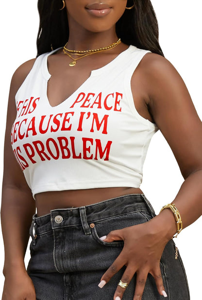 Sexy Crop Top for Women Graphic Tees V Neck Ribbed Tank Top