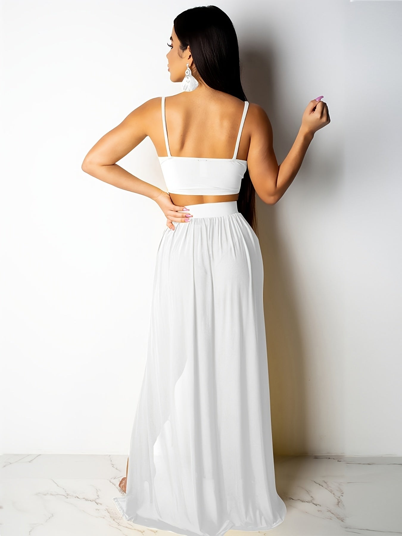 Goddess Energy 2-Piece Sexy Skirt Set – Strap Bra Crop Top &amp; High Split Chiffon Skirt 💋✨