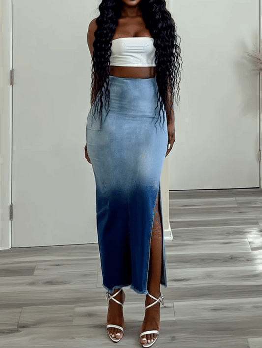 Elegant Women’s Tie-Dye Raw Hem Denim Skirt – Fashion Slit Short Dress Skirt, Casual Summer 2026