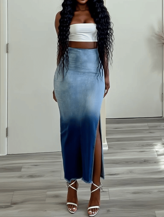 Elegant Women’s Tie-Dye Raw Hem Denim Skirt – Fashion Slit Short Dress Skirt, Casual Summer 2026