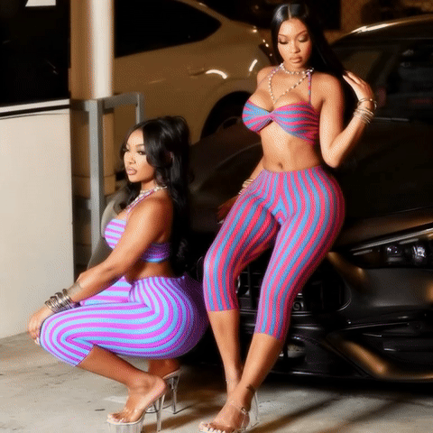 Sexy Color Block Stripe Two-Piece Set – Halter Backless Crop Top & Pants