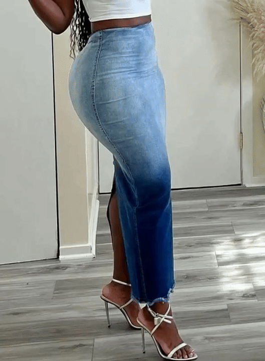 Elegant Women’s Tie-Dye Raw Hem Denim Skirt – Fashion Slit Short Dress Skirt, Casual Summer 2026