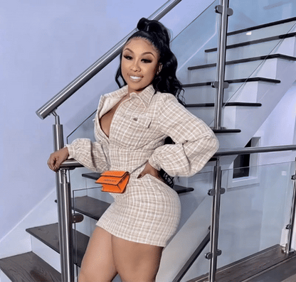 Elegant Night Party Cotton Shirt Dress — Lantern Sleeve Zip Pencil Mini Dress