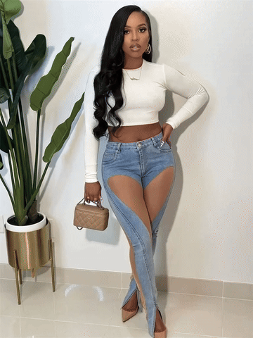 High-Waist Elastic Jeans – Women’s Casual Blue Denim Pants