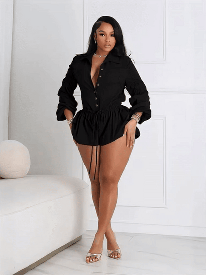 Bold & Sexy Single-Breasted Lace-Up Playsuit – Confidence in Every Curve