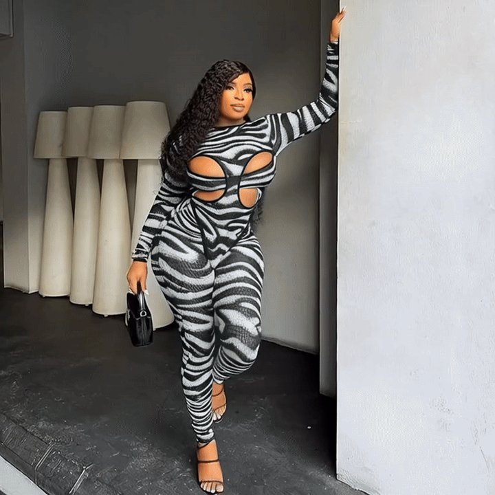 Women’s Round Neck Hollowed-Out Bustier Jumpsuit & High-Waisted Pants Set | Sexy Two-Piece Outfit