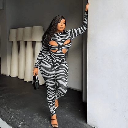 Women’s Round Neck Hollowed-Out Bustier Jumpsuit & High-Waisted Pants Set | Sexy Two-Piece Outfit