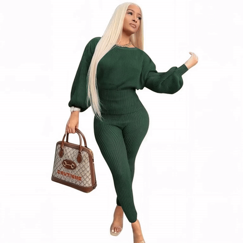 Natural Body Fashions Sexy Two-Piece Suit – Long-Sleeve Thick Woven Set