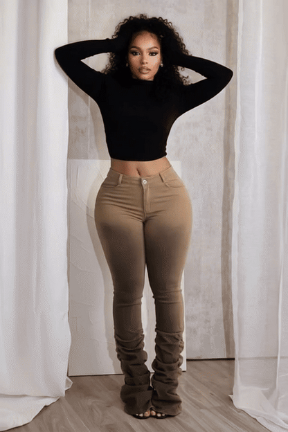 Fashionable Sexy Slim-Fit Distressed Retro Stacked Pants – Women’s Trendy Denim