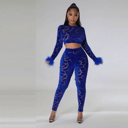 Celebrity-Inspired Matching Set – Faux Fur Sleeve Top & Bottoms