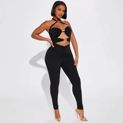 Sexy High-Waist Metal Tube Splice Jumpsuit for Women – Slimming Evening Wear Transoceanic Design