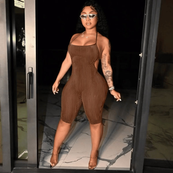 “I Love My Body” Sleeveless Tie-Halter Fitness Jumpsuit — Body-Snatching Activewear One-Piece