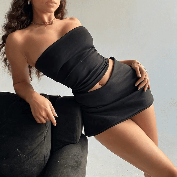 Soft As Her Skin Women’s Skirt Fashion Set – High-Waisted Tight Hip Wrap Mini Skirt &amp; Top 💋🔥