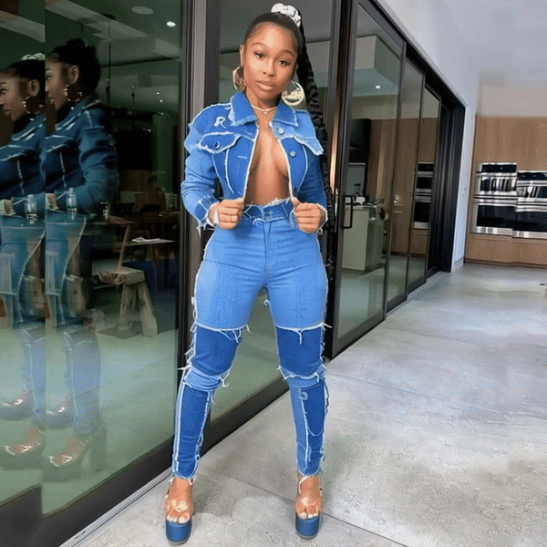 Bad Girl – Retro Stitching Washed Denim Suit