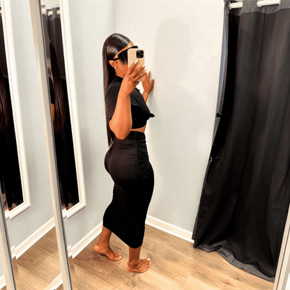 Women’s Short Sleeve Pleated Dress Set – Chic Matching Outfit