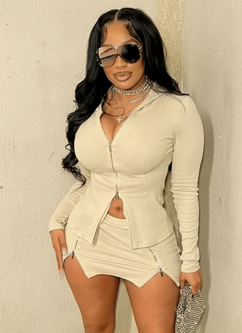 Simenual Y2K Aesthetics Streetwear Outfits Women Chic Double Zip Hoodie Tops Punk Package Hip Mini Skirt Slim 2 Piece Sets Fall