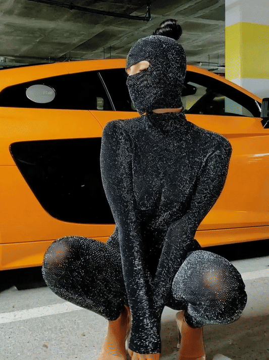 Celebrity-Style Low-Back Jumpsuit — Long Sleeve Bodycon Two-Piece Set (Black)