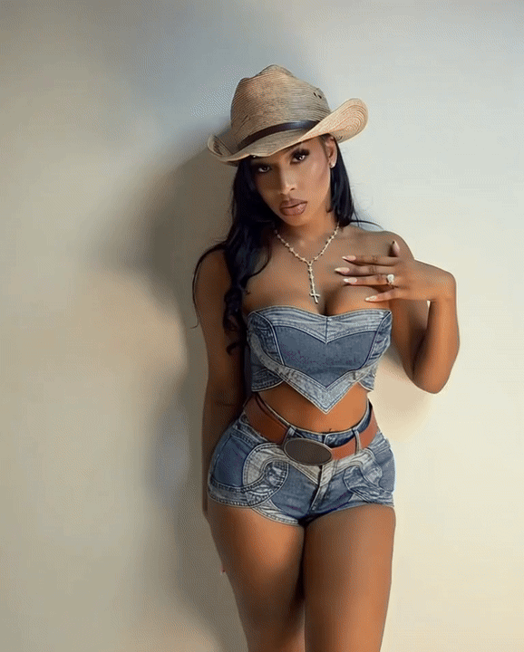 Rodeo Ready Denim Two-Piece Set — Strapless Top & High-Waist Shorts Outfit