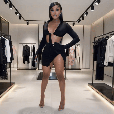 Side-Split Mini Skirt & Lace-Up Crop Top Set – Sexy Holiday 2-Piece Outfit