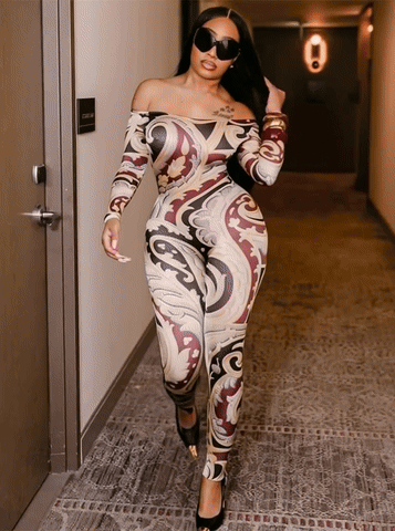 Women’s Colorful Print Jumpsuit – Slash Neck Long Sleeve Body Love