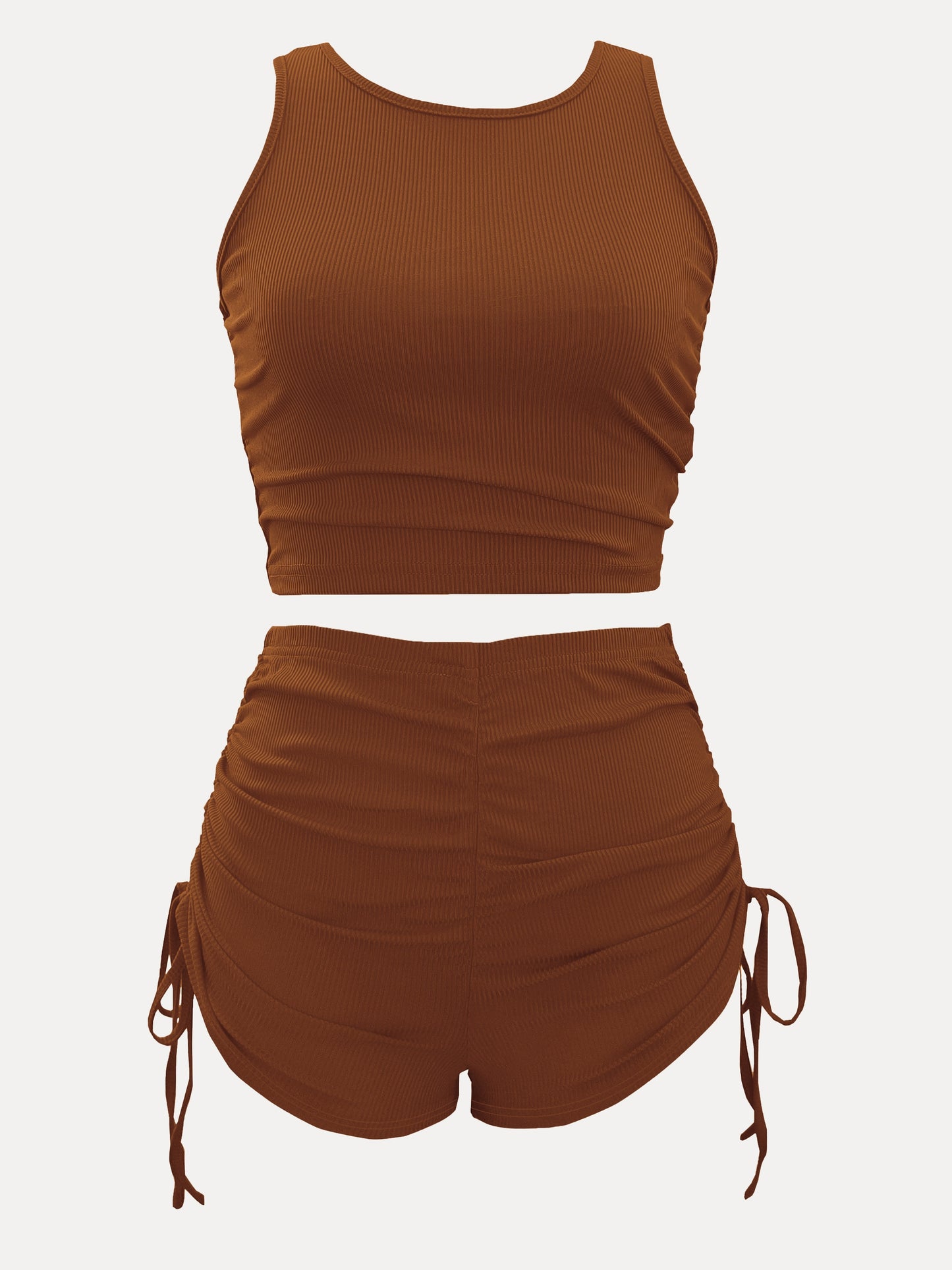 Women's Sexy Two Piece Shorts Set Crew Neck Sleeveless Crop Tank Top + Drawstring Ruched High Waist Shorts Summer Y2K Club Outfits S–3XL