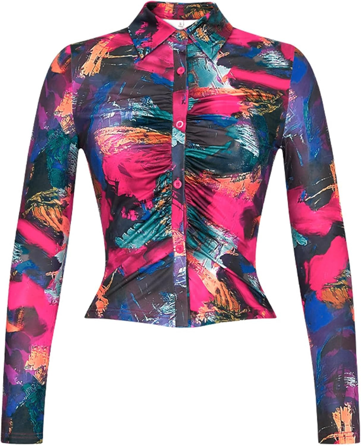 Women Sexy Button down Shirts Long Sleeve Collared Tie Dye Tops