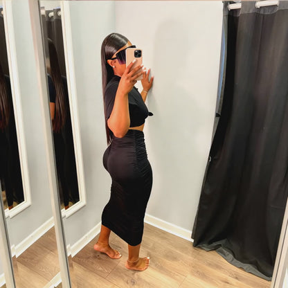 Women’s Short Sleeve Pleated Dress Set – Chic Matching Outfit